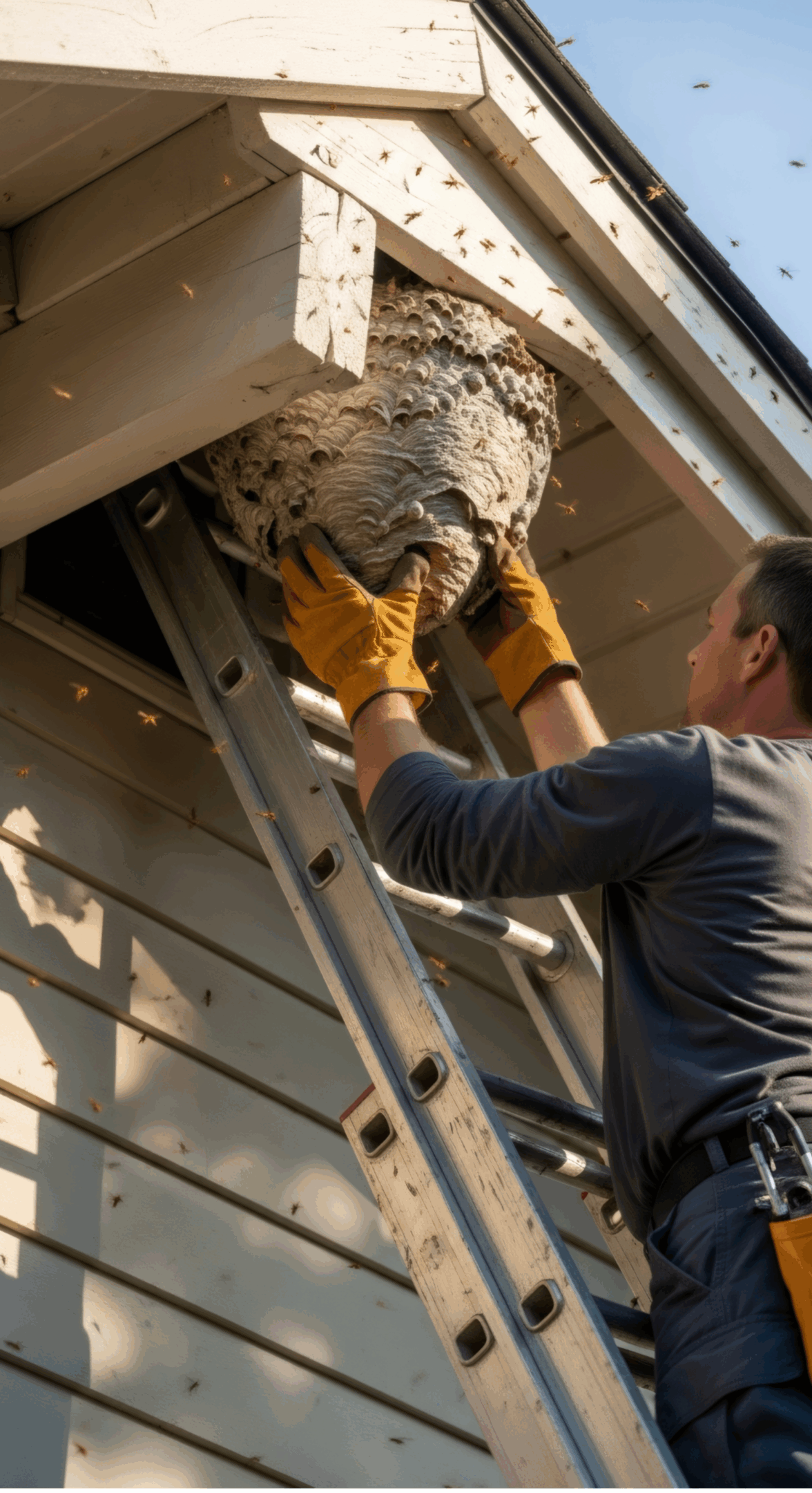 Wasp nest removal from house eaves