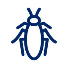 Stylized blue bug icon on black background