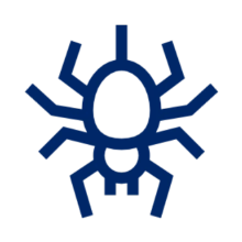 Blue stylized spider icon on black background