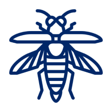 Blue bee icon on black background